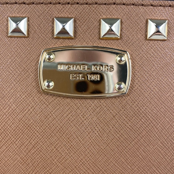 Michael Kors Acorn Sandrine Studded Saffiano Leather Wristlet - Picture 3 of 16